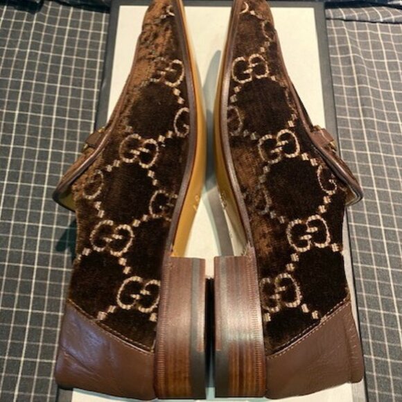 Gucci Quentin Brown Velvet GG Horsebit Loafers Size 7.5 - Picture 2 of 7